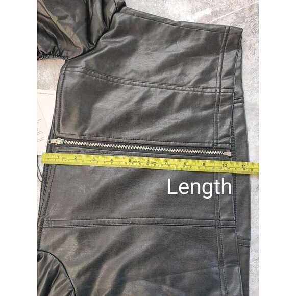 7 For All Mankind Women's Black Faux Leather Puff Sleeves Crop Top Size L - Picture 7 of 8